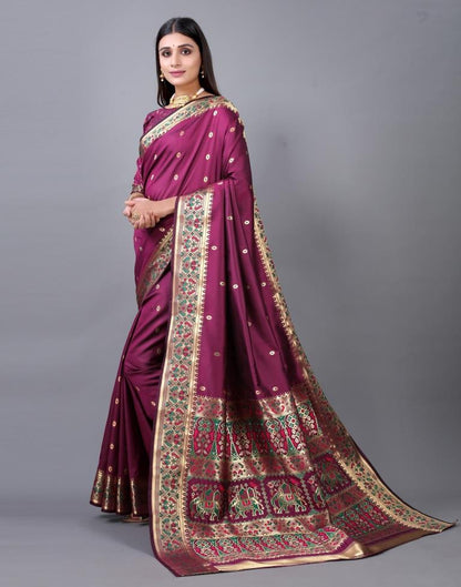 Wine Cotton Silk Saree | 2246S2024