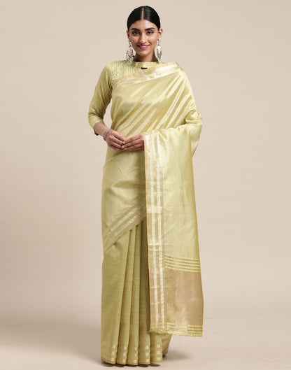 Pista And Golden Silk Saree
