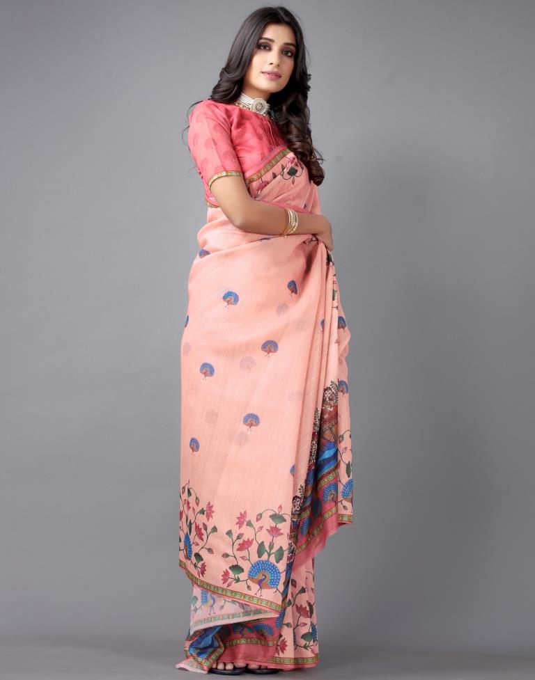 Peach Cotton Saree | 2254S141