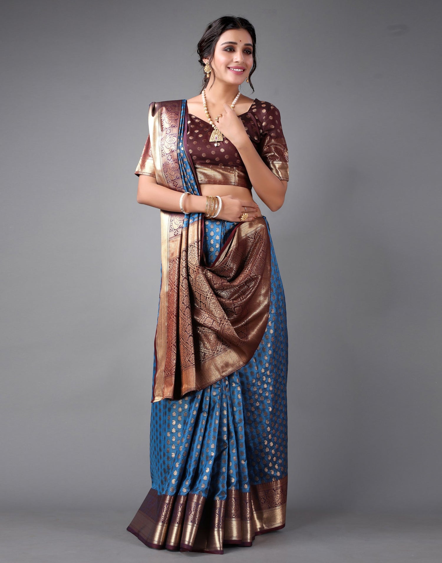 Dark Blue Banarasi Silk Saree