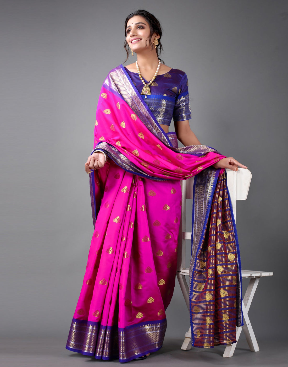 Hot Pink Banarasi Silk Saree