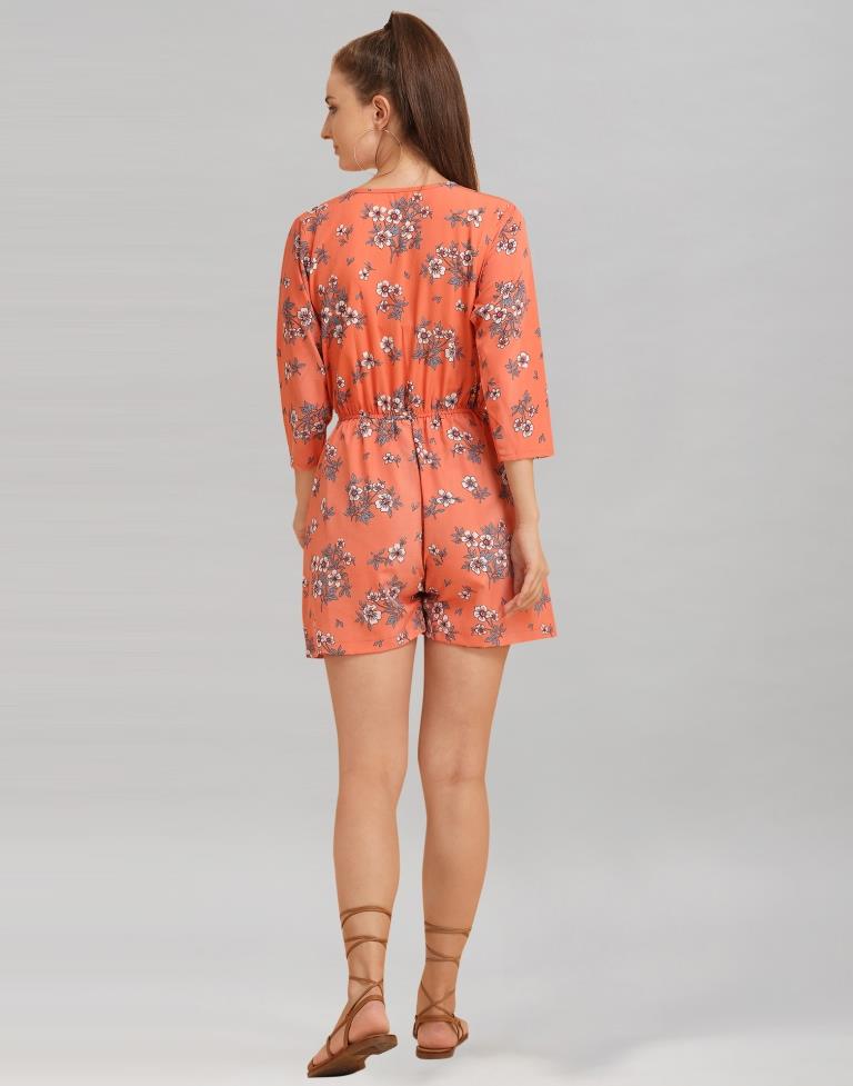 Orange Coloured Crepe Printed Jump Suit  | SLV226TK4036