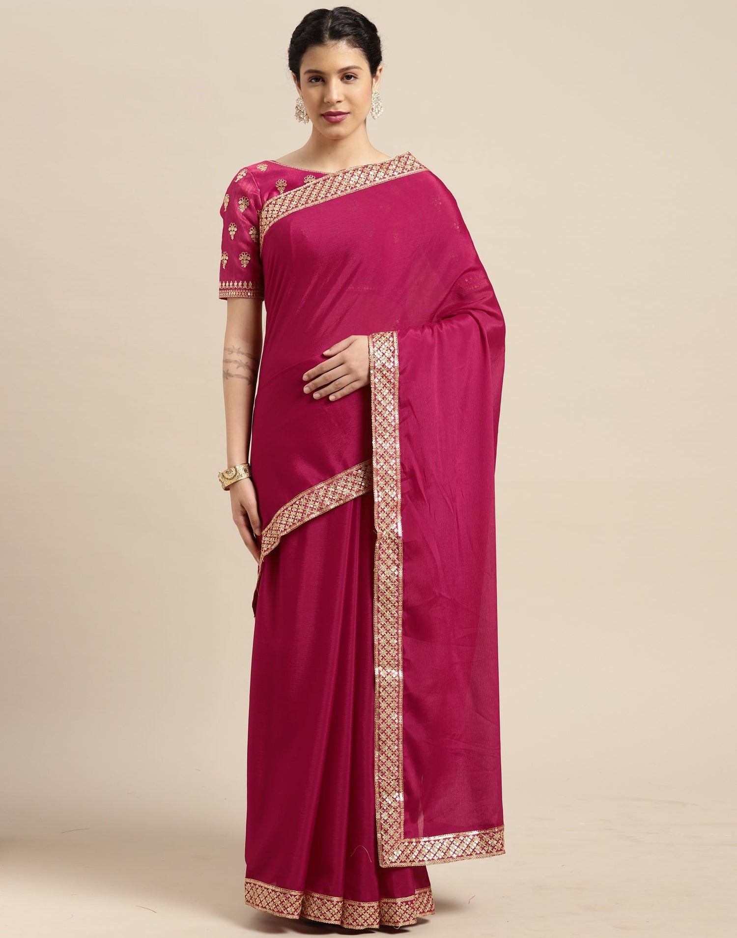 Cherry Pink Silk Saree