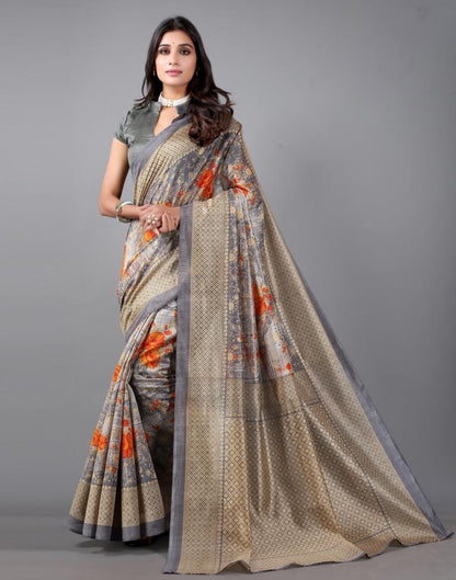Steel Grey Printed Saree | 2306S116