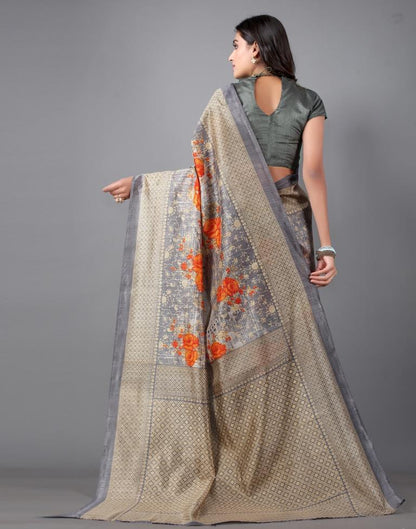 Steel Grey Printed Saree | 2306S116