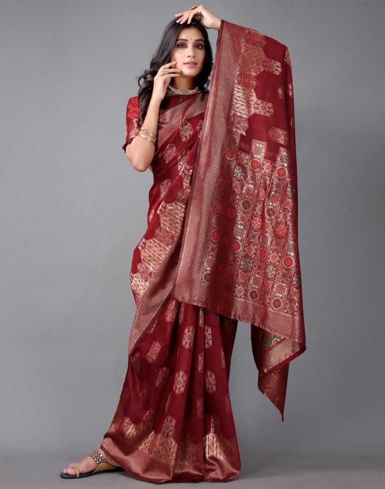 Maroon Banarasi Cotton Saree | 2309S136