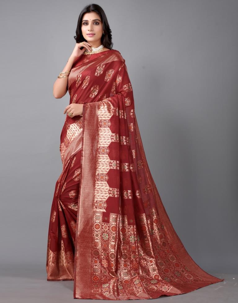 Maroon Banarasi Cotton Saree | 2309S136