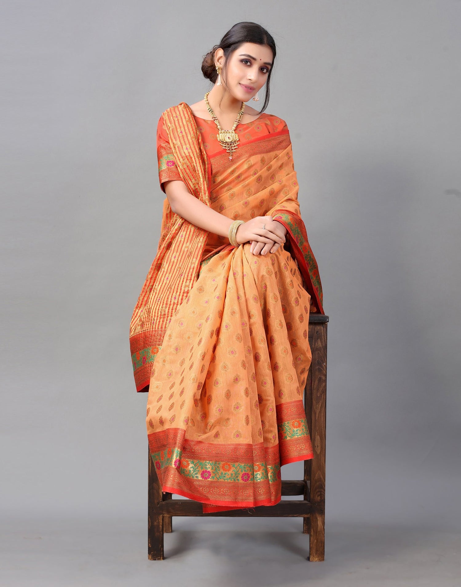 Peach Cotton Silk Saree