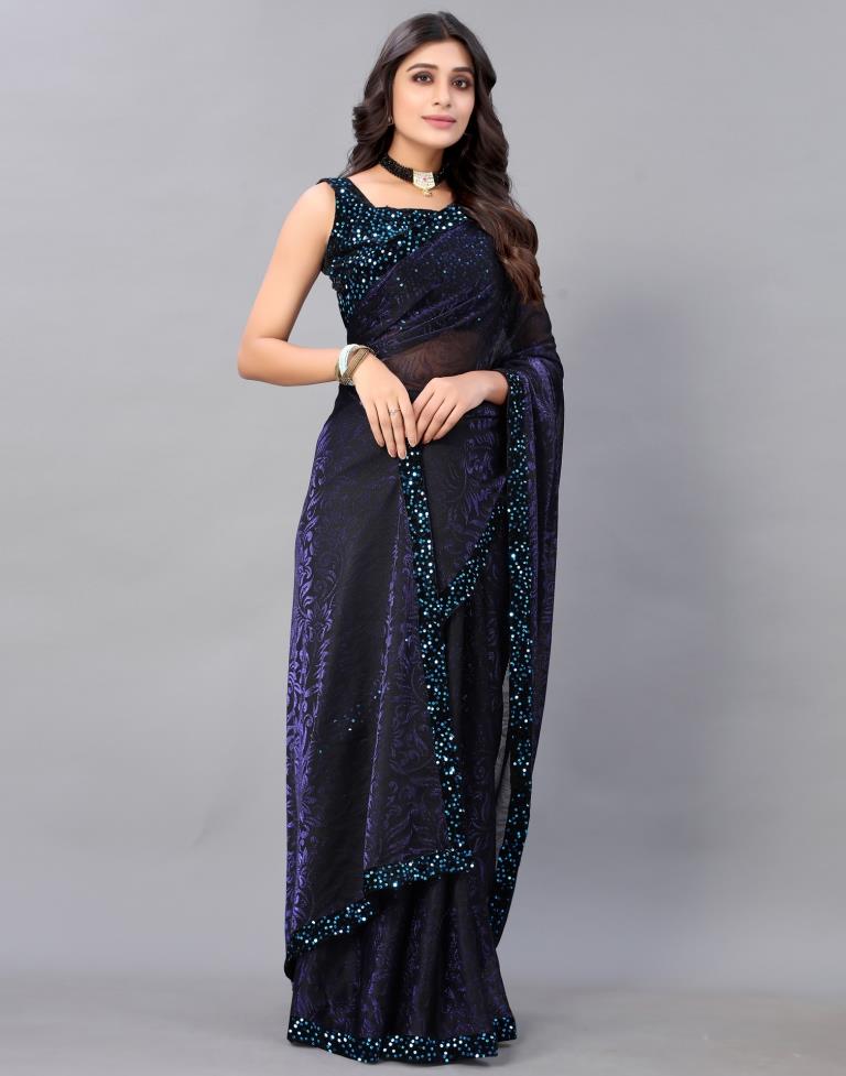 Violet And Black Woven Saree | 2324S214