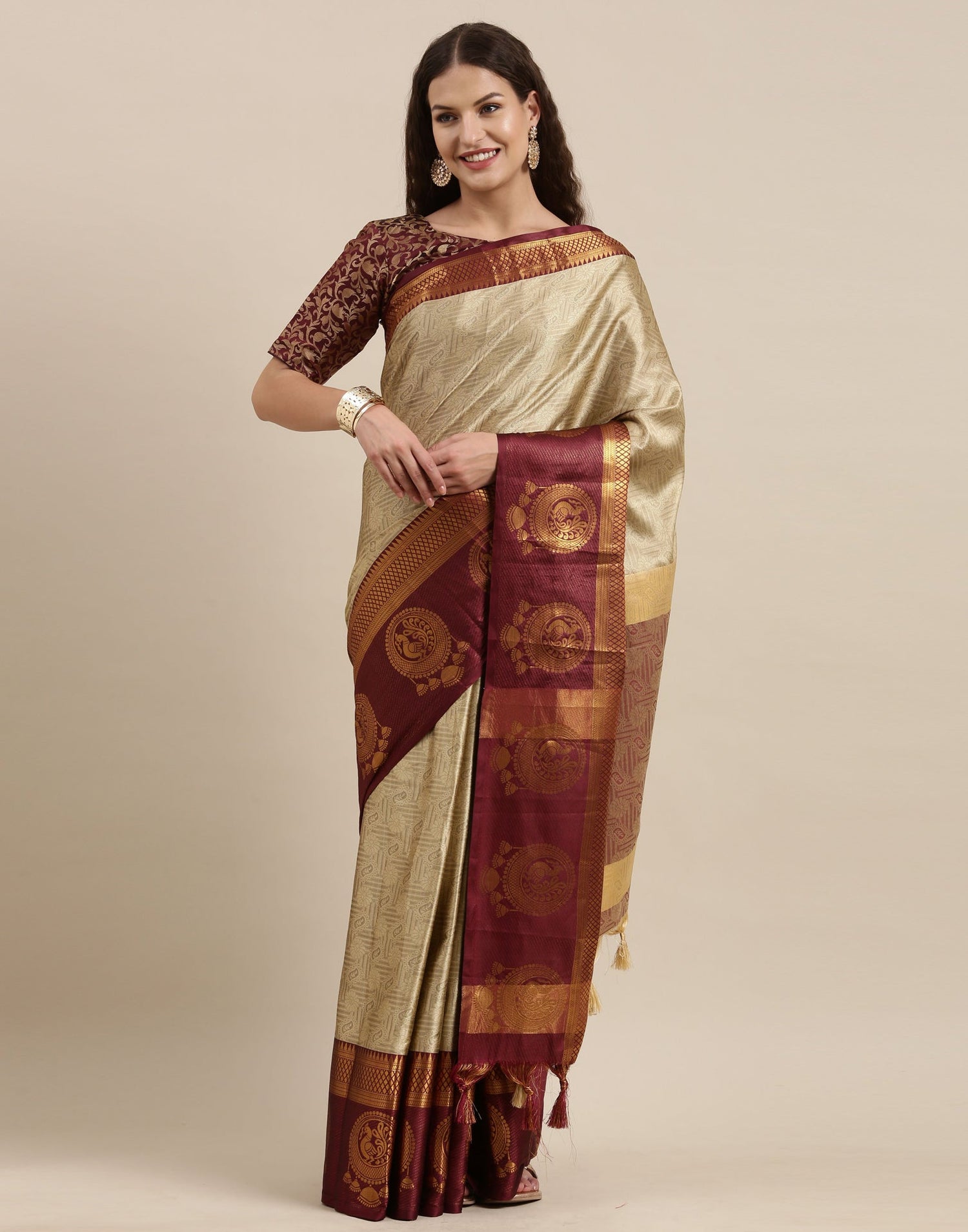 Beige Silk Saree