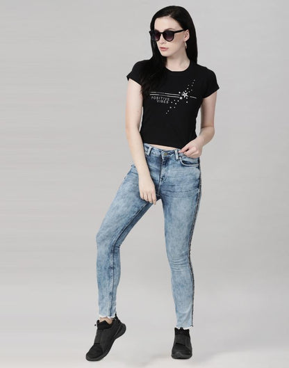 Black Colored Lycra Printed T-shirt | SLV233TK4043