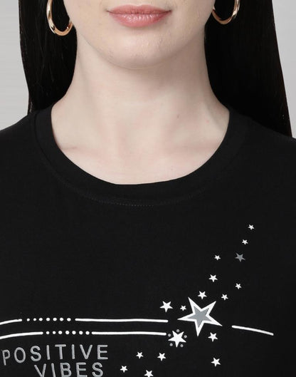 Black Colored Lycra Printed T-shirt | SLV233TK4043