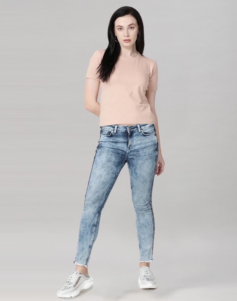 Baby Pink Colored Lycra Knitted T-shirt | SLV233TK4045