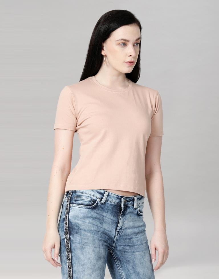 Baby Pink Colored Lycra Knitted T-shirt | SLV233TK4045