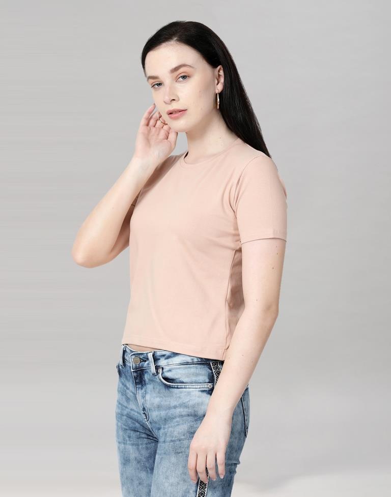 Baby Pink Colored Lycra Knitted T-shirt | SLV233TK4045