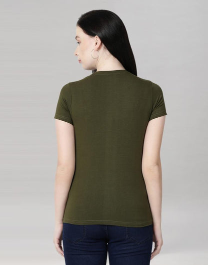 Olive Green Colored Lycra Knitted T-shirt | SLV233TK4046