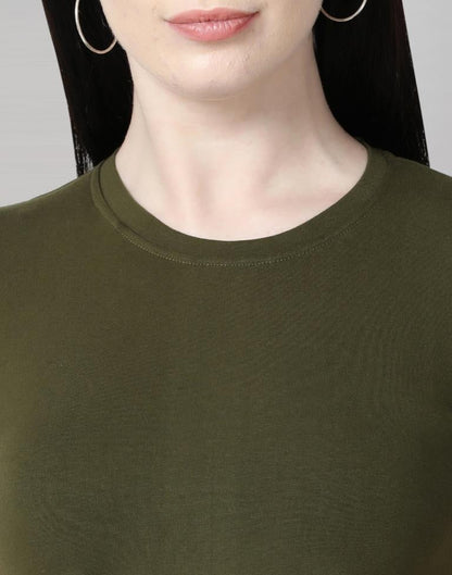Olive Green Colored Lycra Knitted T-shirt | SLV233TK4046
