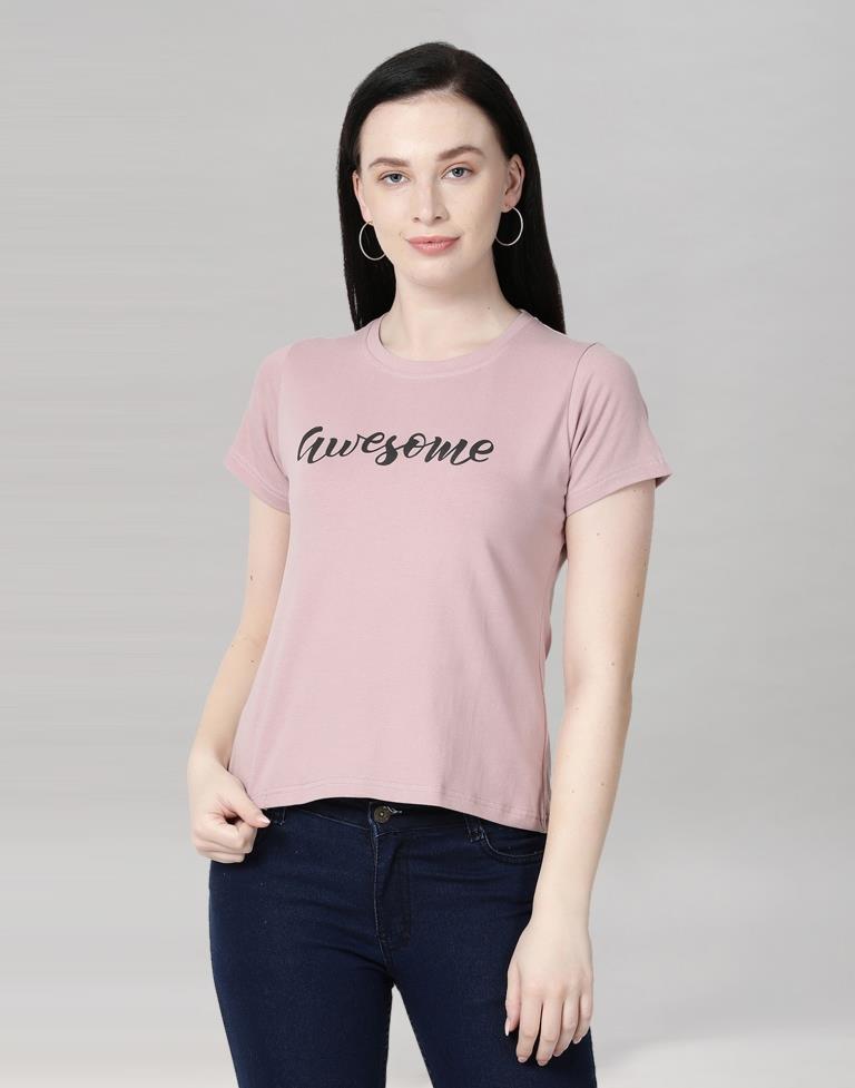 Pink Colored Lycra Printed T-shirt | SLV233TK4050