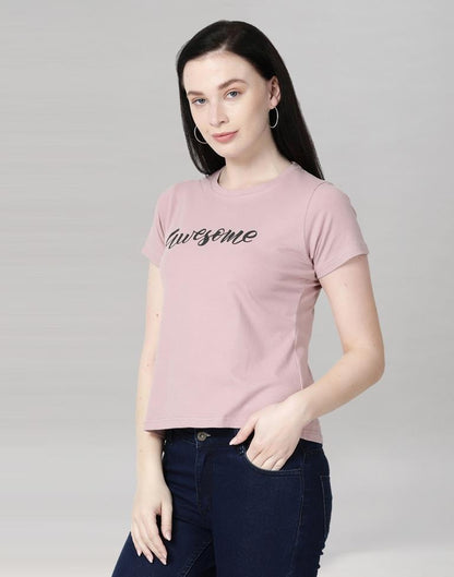 Pink Colored Lycra Printed T-shirt | SLV233TK4050