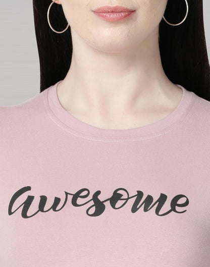 Pink Colored Lycra Printed T-shirt | SLV233TK4050