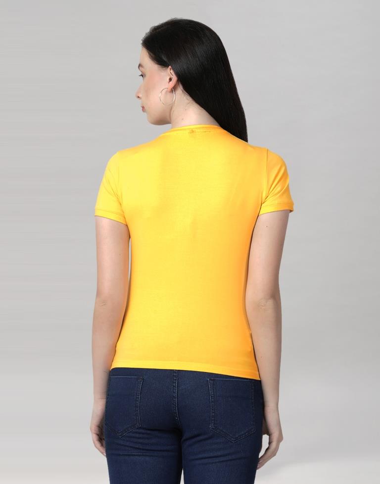 Yellow Colored Lycra Printed T-shirt | SLV233TK4051