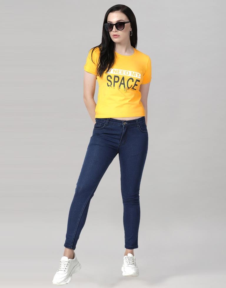 Yellow Colored Lycra Printed T-shirt | SLV233TK4051