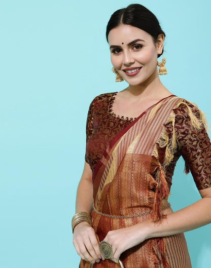 Beige And Maroon Silk Saree
