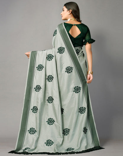 Greenish Grey Embroidered Saree | SLV2358S2201