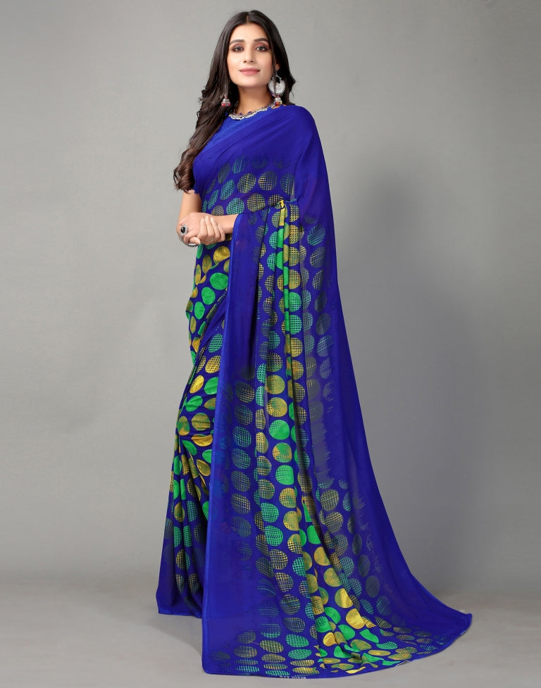 Royal Blue Printed Saree | SLV2359S105