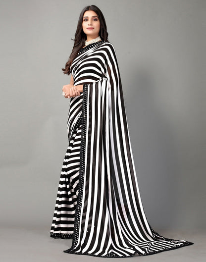 White and Black Printed Saree | SLV2359S112