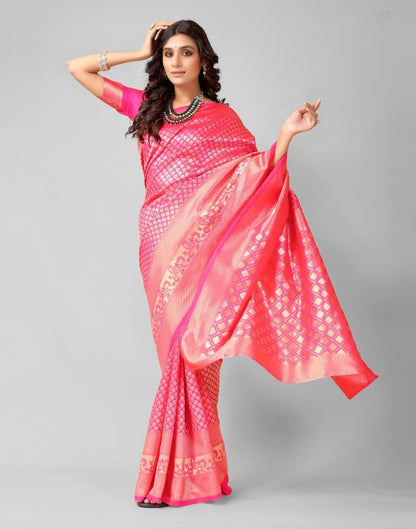 Pink And Golden Silk Saree