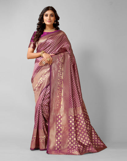 Wine And Golden Silk Saree