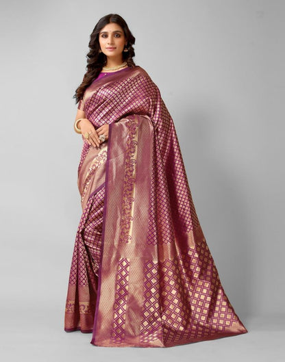 Wine And Golden Silk Saree