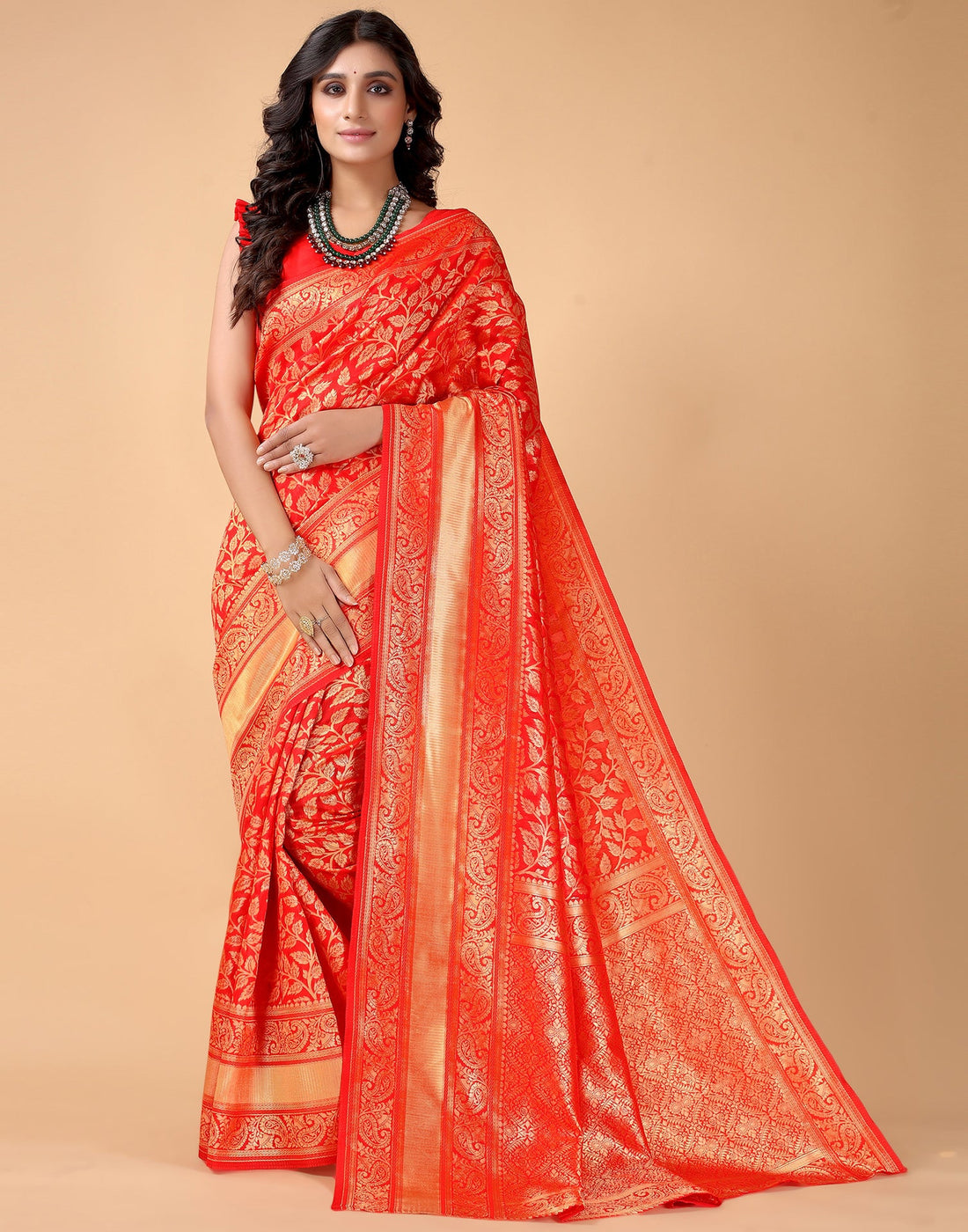 Red And Golden Silk Saree
