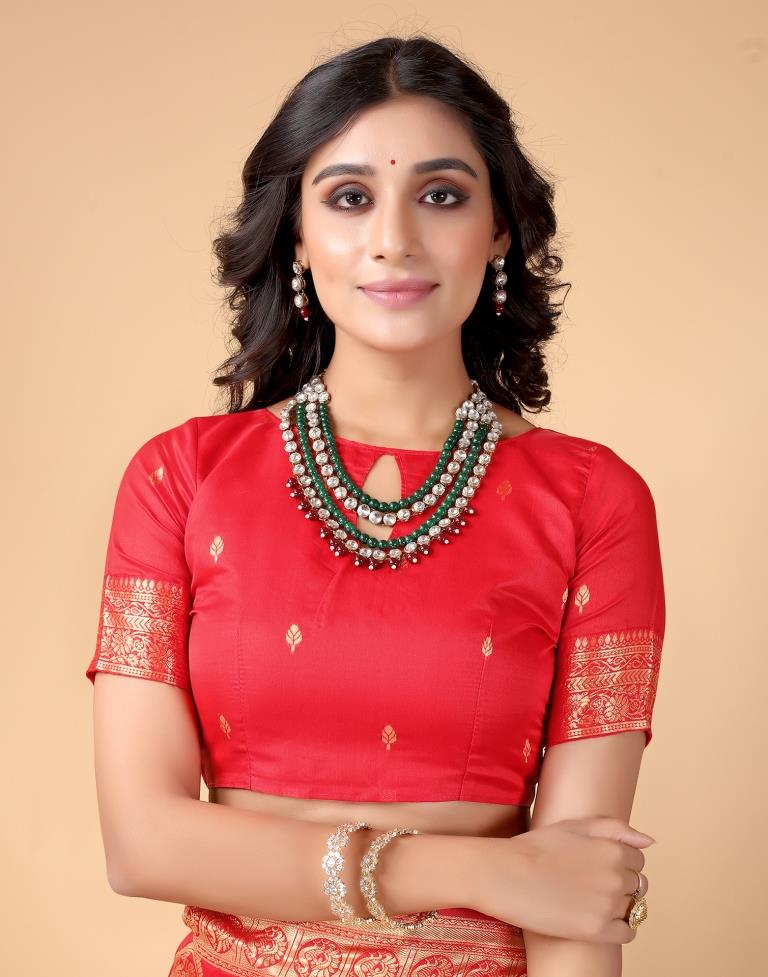 Red And Golden Silk Saree