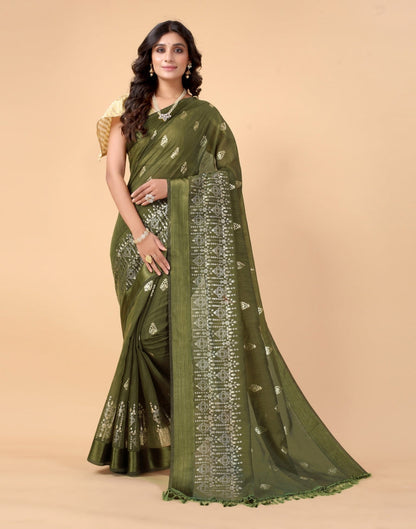Dark Olive Green Cotton Saree | SLV2367S241