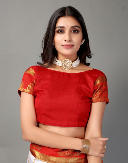 Cream Embellished Silk Saree | SLV2369S461