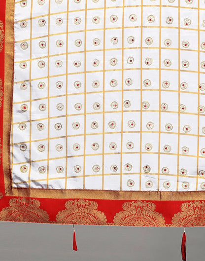 Cream Embellished Silk Saree | SLV2369S461