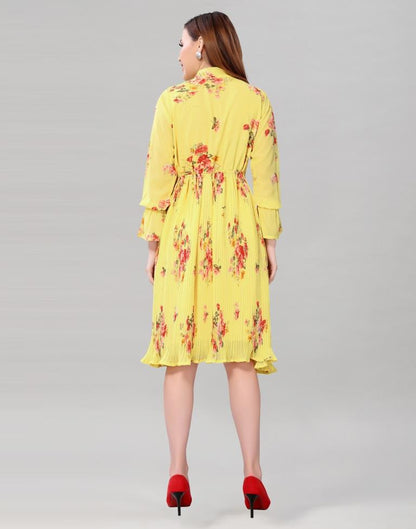 Light Yellow Coloured Chiffon Printed Dress | SLV236TK4065