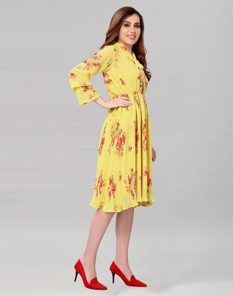 Light Yellow Coloured Chiffon Printed Dress | SLV236TK4065