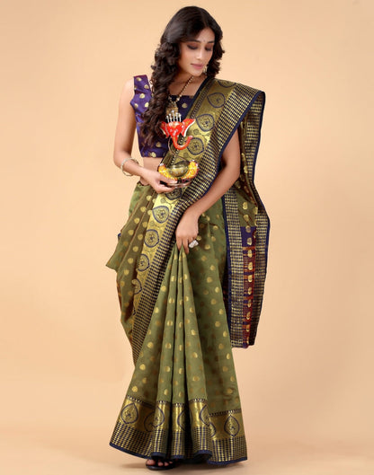 Olive Green Banarasi Silk Saree | SLV2372S146
