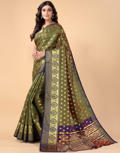 Olive Green Banarasi Silk Saree | SLV2372S146