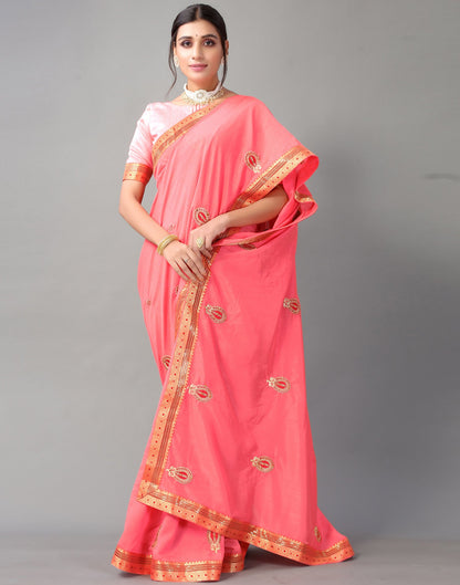 Rose Pink Embroidery Saree