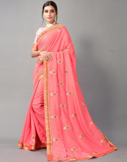 Rose Pink Embroidery Saree