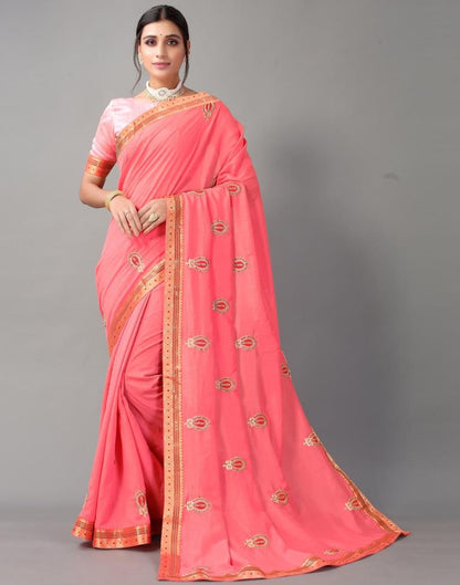 Rose Pink Embroidery Saree