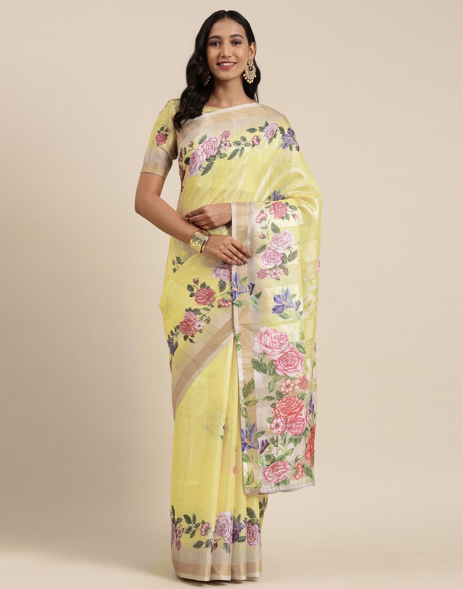 Yellow Viscose Saree