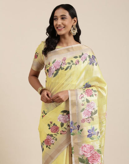 Yellow Viscose Saree