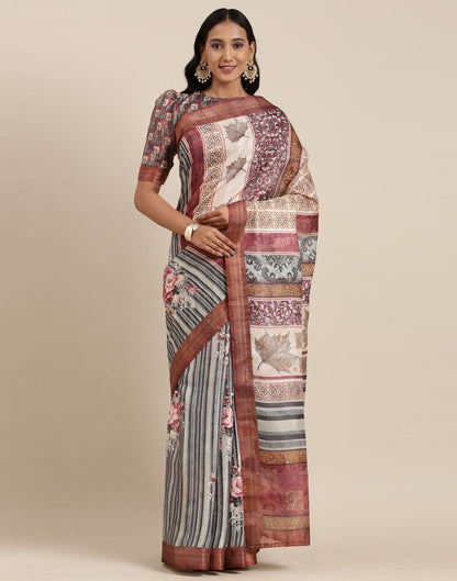 Dusty Green And Multicolored Viscose Saree