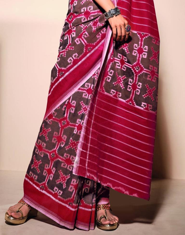 Cherry Red Cotton Saree