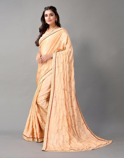 Peach Chinon Saree
